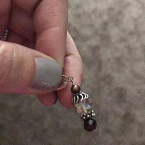 Silver and brown/champagne earrings - Picture 2 of 5